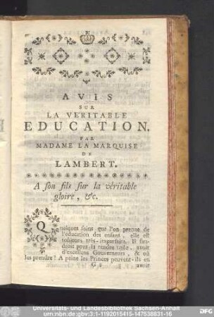 A son fils sur la véritable gloire, [et]c.