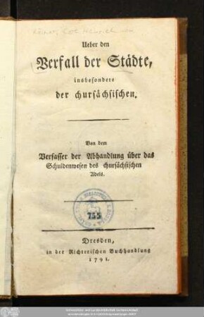 Ueber den Verfall der Städte, insbesondere der chursächsischen