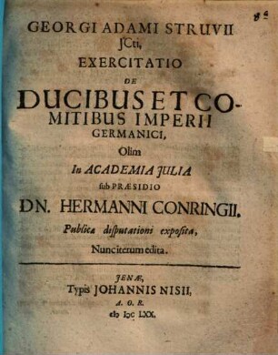 Exercitatio de ducibus et comitibus imperii Germanici