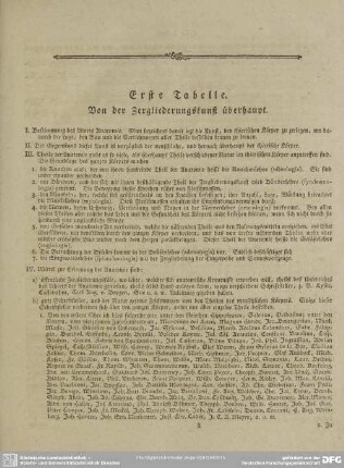Erste Tabelle. Von der Zergliederungskunst überhaupt