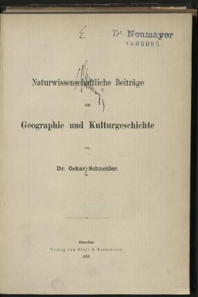 Naturwissenschaftliche Beiträge zur Geographie und Kulturgeschichte