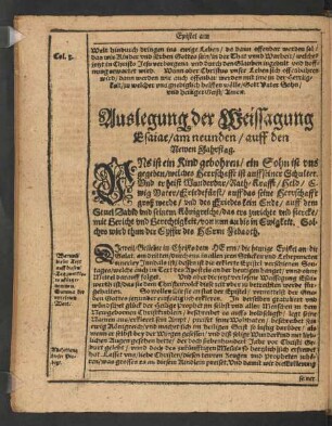 Auslegung der Weissagung Esaiae/ am neunden/ auff den Newen Jahrstag.