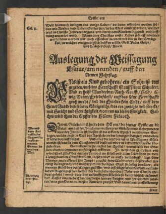 Auslegung der Weissagung Esaiae/ am neunden/ auff den Newen Jahrstag.