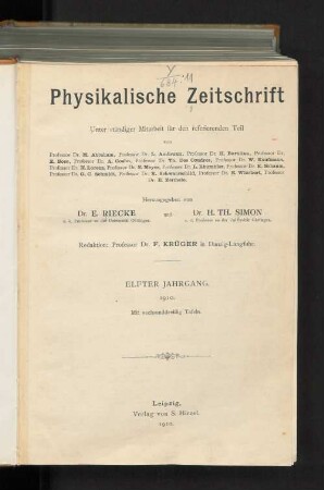 Physikalische Zeitschrift - Elfter Jahrgang