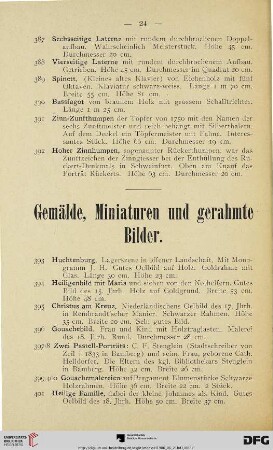 Gemälde, Miniaturen und gerahmte Bilder (Nr. 393-430)