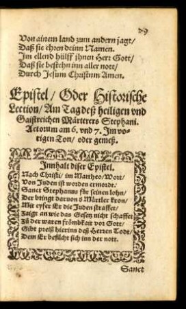 Epistel/ Oder Historische Lection/ Am Tag deß heiligen und Gaistreichen Märterers Stephani.