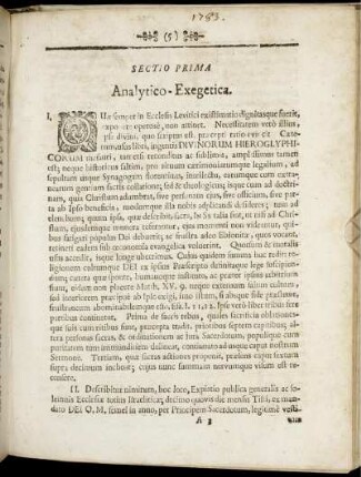 Sectio Prima. Analytico - Exegetica.