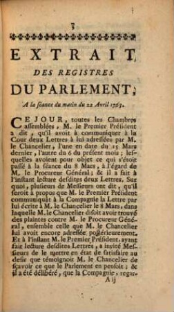 Arreste du Parlement de Besançon : du 22. Avril 1763