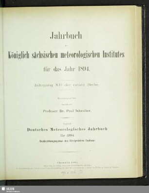 12.1894(1895): Jahrbuch des Königlich-Sächsischen Meteorologischen Instituts