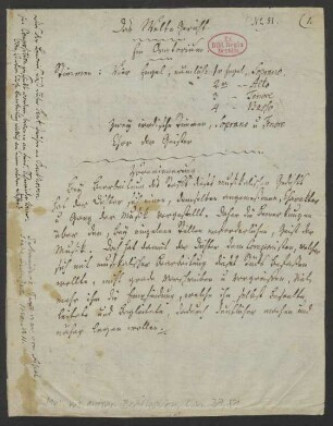 Handschriftlicher Text "Das Welt-Gericht. Ein Oratorium"
