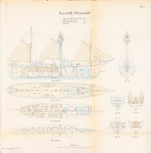 Feuerschiff »Fehmarnbelt«: Grundriss, Schnitte 1:100