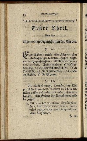 Erster Theil. Von der allgemeinen Eigenschaften der Körper.