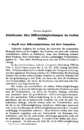Erstes Kapitel. Einleitendes über Differentialgleichungen im reellen Gebiet