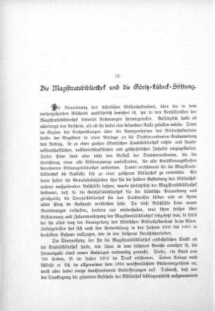 IX. Die Magistratsbibliothek und die Göritz-Lübeck-Stiftung