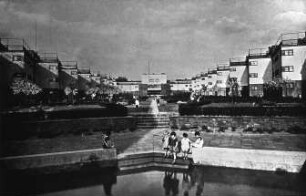 Frankfurt am Main, Siedlung Bruchfeldstraße (Frankfurt/M.-Niederrad), Wohnhäuser, Gartenseite; May, Ernst; Rudloff, Carl-Hermann; Böhm, Herbert
