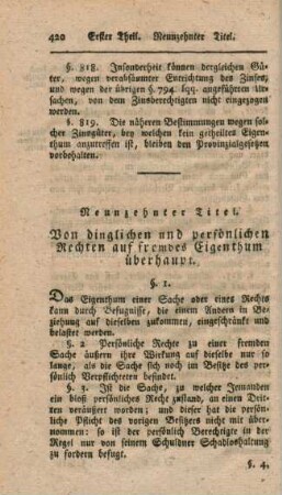 Neunzehnter Titel. Von dinglichen und persönlichen Rechten auf fremdes Eigenthum überhaupt.