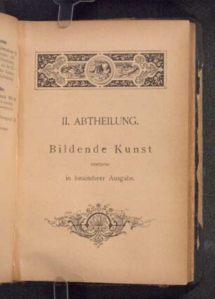 II. ABTHEILUNG. Bildende Kunst erscheint in besonderer Ausgabe.