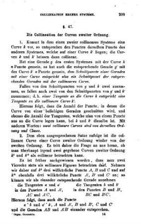 § 47. Die Collineation der Curven zweiter Ordnung.