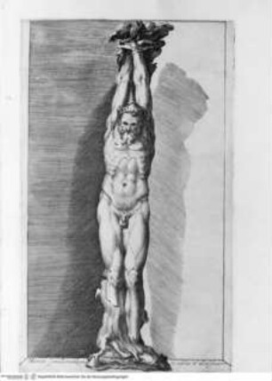 Antiquarum statuarum urbis Romae, quae in publicis privatisque locis visuntur, icones. Romae. Ex typis Laurentii Vaccarii... MDLXXXIIII., Tafel [62]: Marsie simulacrum Romae in aedibus Vallansibus (nach der Antike)