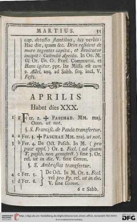 APRILIS. Habet dies XXX.
