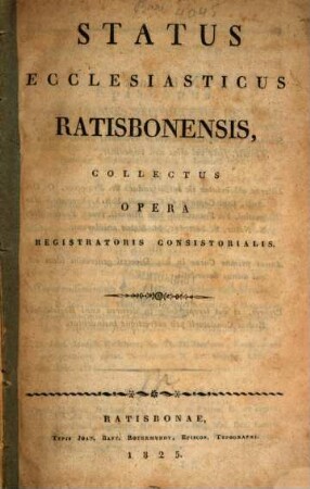 Status ecclesiasticus Ratisbonensis. 1825