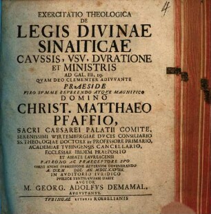 Exercitatio Theologica De Legis Divinae Sinaiticae Cavssis, Vsv, Dvratione Et Ministris : Ad Gal. III, 19.