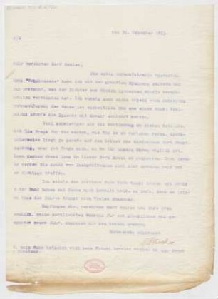 Brief an Bernhard Sekles : 31.12.1915