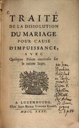 Traité de la dissolution du marriage pour cause d'impuissance