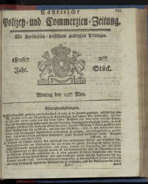 1806tes Jahr. 21tes Stück. Montag den 19ten May