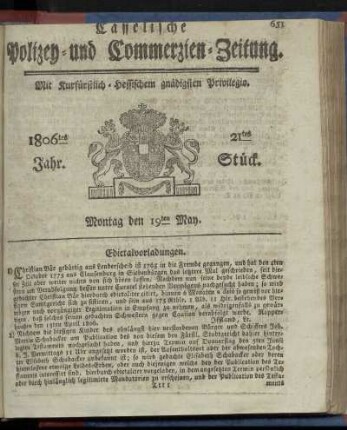 1806tes Jahr. 21tes Stück. Montag den 19ten May