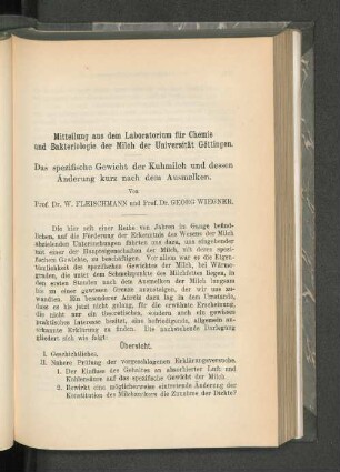 Mitteilungen aus dem Laboratorium für Chemie und Bakteriologie der Milch der Universität Göttingen.