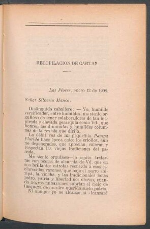 [Carta al señor Silverio Manco de Pedro S. Zelarayan (Un Viejo Veterano)]