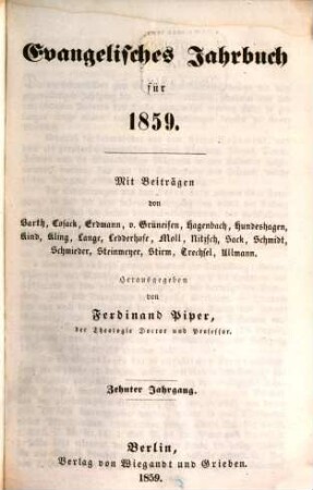 Evangelisches Jahrbuch : für ... 10, 10. 1859