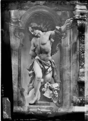 Gerlachsheim Pfarrkirche Seitenaltar Skulptur des heiligen Sebastian