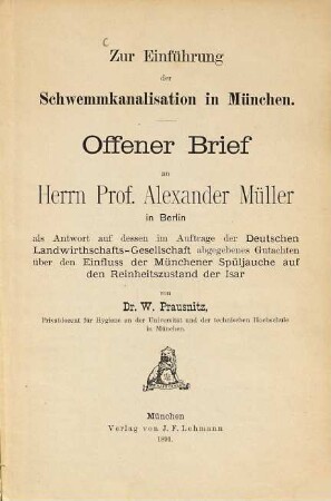 Zur Einführung der Schwemmkanalisation in München