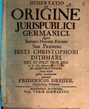 Dissertatio De origine jurispublici Germanici