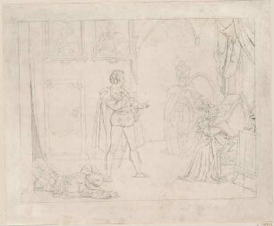 Zu Shakespeares "Hamlet", Blatt 10, 3. Akt, 4. Szene: Hamlet, seine Mutter, der getötete Polonius und der Geist
