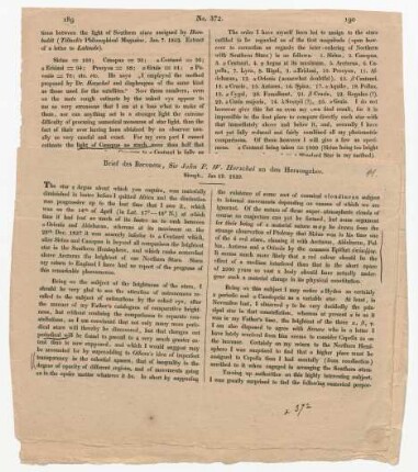 &quot;Briefe des Baronets, Sir John F.W. Herschel an den Heruageber.&quot;