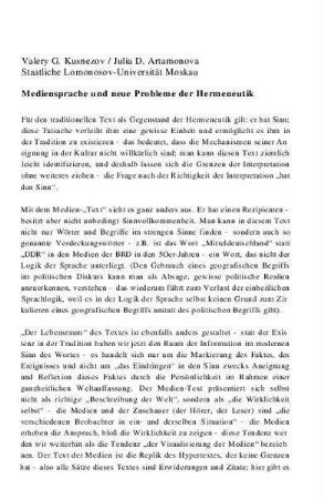 Mediensprache und neue Probleme der Hermeneutik