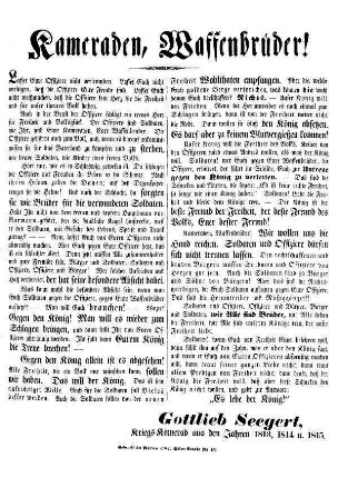 Kameraden, Waffenbrüder! Lasset Eure Offiziere nicht verleumden.