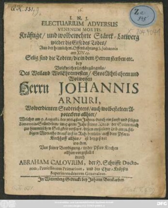 Electuarium Adversus Venenum Mortis