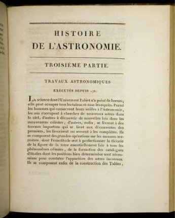 Troisième Partie. Travaux Astronomiques.