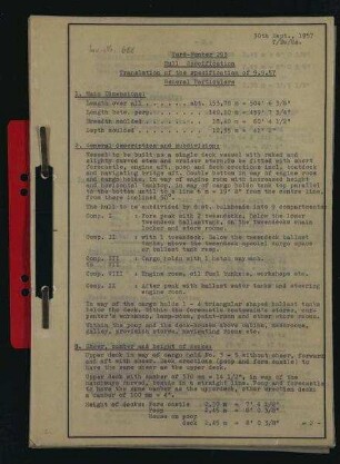 Hull Specification. Translation of the Specification of 9.9.1957 General Particulars. Yard-Number 293