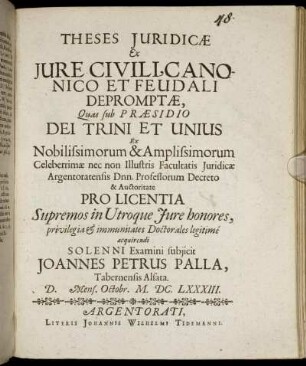 Theses Iuridicae Ex Iure Civili Canonico Et Feudali Depromptae