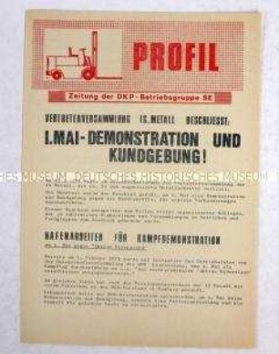 Hektografiertes Extrablatt der DKP-Betriebsgruppe SE in Hamburg zum 1. Mai