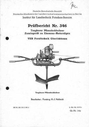 Tragbarer Pflanzlochbohrer zur Einmann-Motorsäge