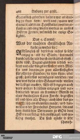 Das 5. Capitel/ Was der wahren christlichen Andacht zu wieder sey?