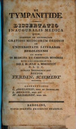 De tympanitide : dissertatio inauguralis medica