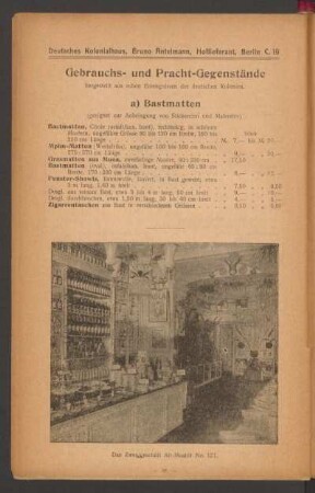 Gebrauchs- und Pracht-Gegenstände hergestellt aus rohen Erzeugnissen der deutschen Kolonien.