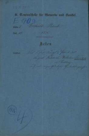 Patent des August Friedrich Wilhelm Timmer in Koblenz auf ein eigentümliches Hinterladergewehr